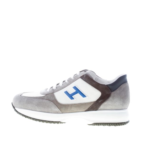 HOGAN uomo Interactive sneaker in camoscio GRIGIO e tessuto BIANCO più blu