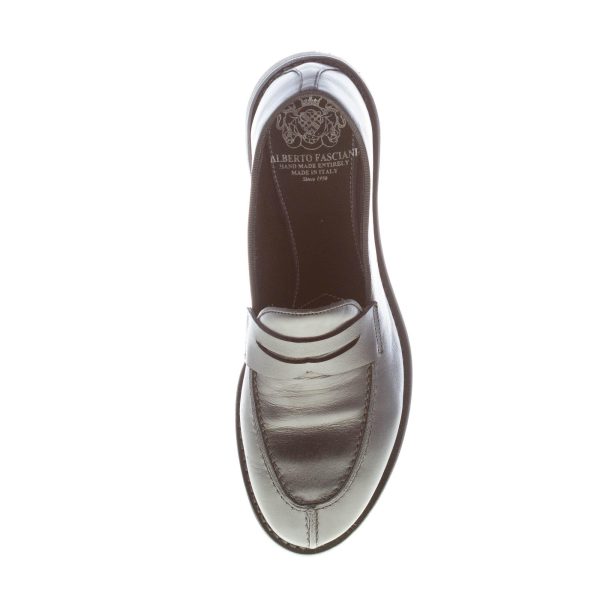 ALBERTO FASCIANI uomo mocassino penny artigianale Homer in pelle NERO. Suola cuoio e gomma - immagine 7