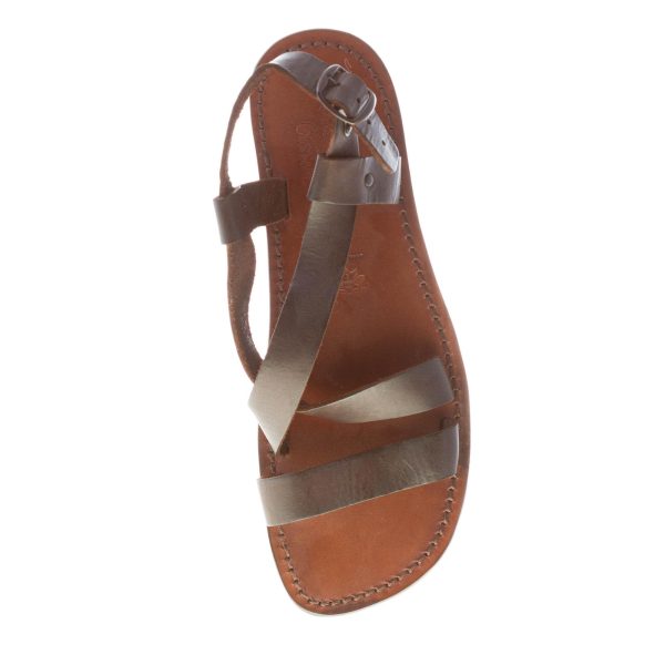 MARIA CRISTINA uomo sandalo artigianale in pelle TESTA DI MORO con fasce incrociate - immagine 6