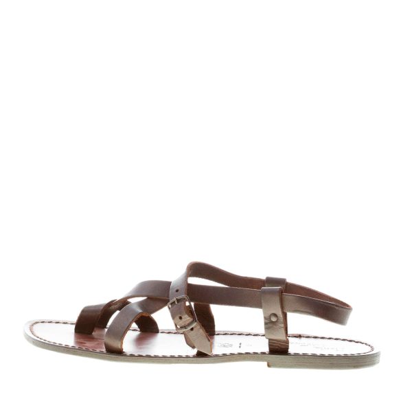MARIA CRISTINA uomo sandalo infradito artigianale in pelle vintage TESTA DI MORO