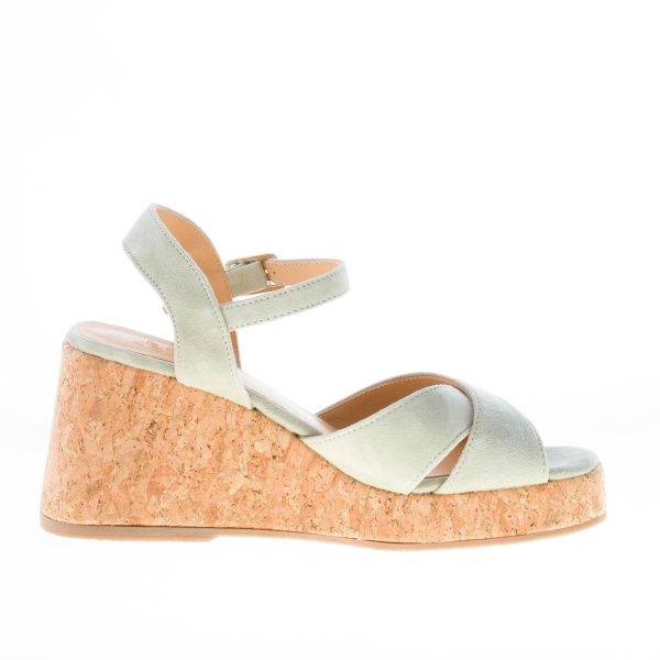CASTANER donna sandalo espadrillas Thea in camoscio VERDE ACQUA con zeppa di sughero 8 cm - immagine 4
