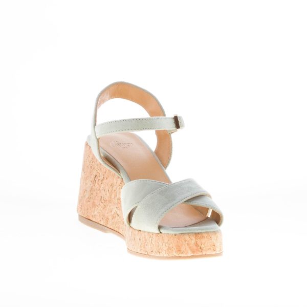 CASTANER donna sandalo espadrillas Thea in camoscio VERDE ACQUA con zeppa di sughero 8 cm - immagine 5