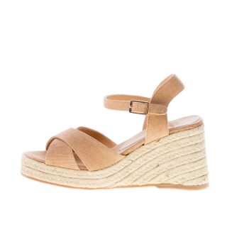 CASTANER donna sandalo espadrillas Thea in cotone BEIGE con zeppa di iuta 8 cm