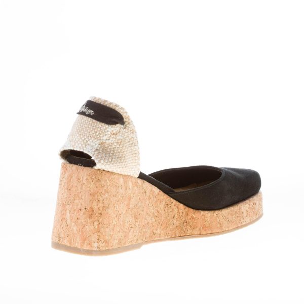 CASTANER donna zeppa Tina in cotone biologico NERO con laccio. Tacco 8 cm - immagine 4