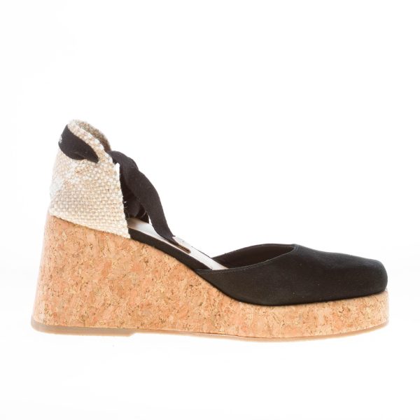 CASTANER donna zeppa Tina in cotone biologico NERO con laccio. Tacco 8 cm - immagine 5