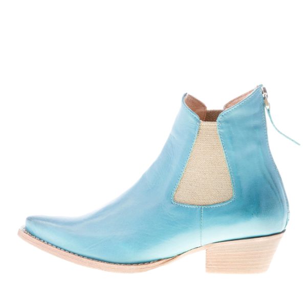 CONSTRUCTION ZONE donna stivaletto Texano in pelle AZZURRO con zip. Tacco 4 cm