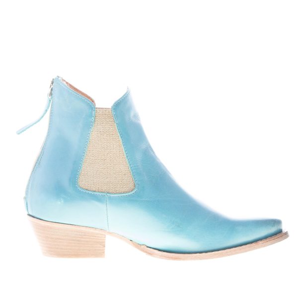 CONSTRUCTION ZONE donna stivaletto Texano in pelle AZZURRO con zip. Tacco 4 cm - immagine 4