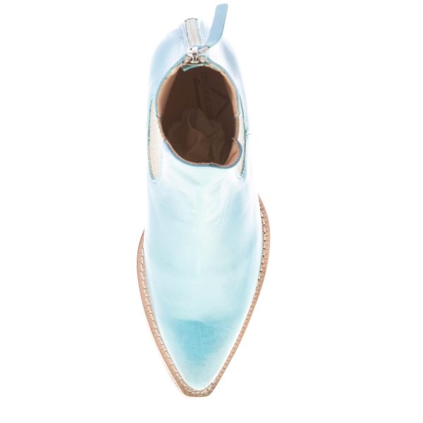 CONSTRUCTION ZONE donna stivaletto Texano in pelle AZZURRO con zip. Tacco 4 cm - immagine 6
