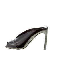 DEL CARLO donna sabot open toe Ami in pelle verniciata NERO. Tacco a spillo 10 cm