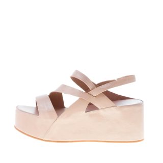 DEL CARLO donna sandalo platform Teti a fasce incrociate in vernice NUDE. Zeppa 6,5 cm
