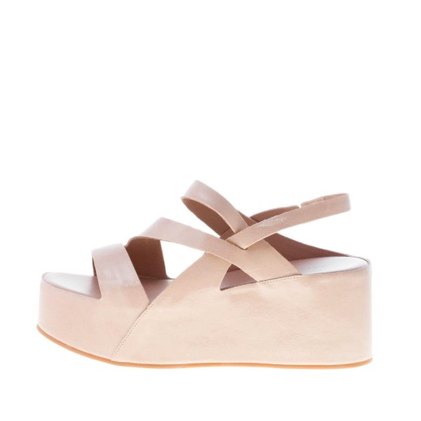 DEL CARLO donna sandalo platform Teti a fasce incrociate in vernice NUDE. Zeppa 6,5 cm