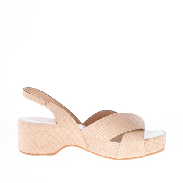 DEL CARLO donna sandalo zeppa Horus in pelle stampa pitone BEIGE. Tacco 5,5 cm - immagine 5