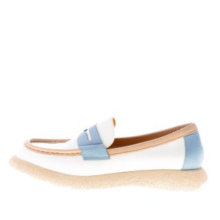 MARA BINI donna mocassino Frida in pelle martellata PANNA e celeste. Tacco 3 cm