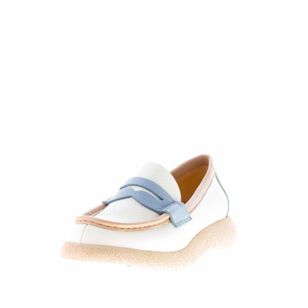 MARA BINI donna mocassino Frida in pelle martellata PANNA e celeste. Tacco 3 cm - immagine 2