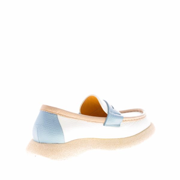 MARA BINI donna mocassino Frida in pelle martellata PANNA e celeste. Tacco 3 cm - immagine 4