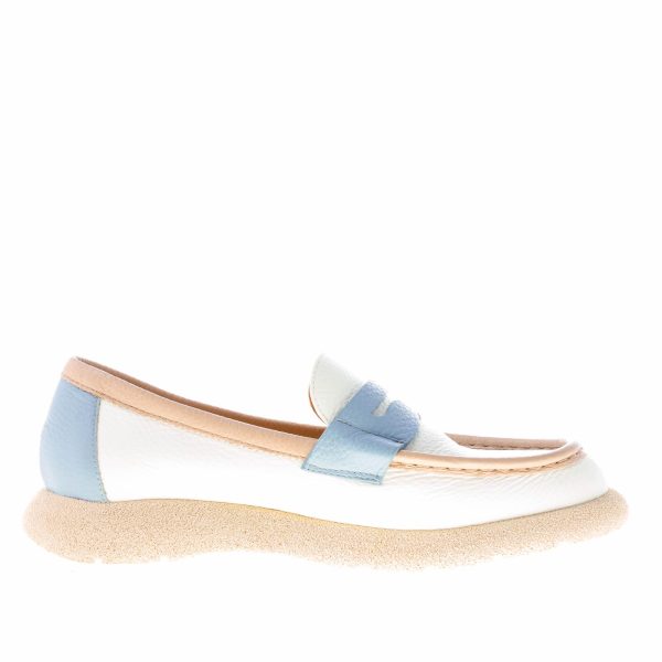 MARA BINI donna mocassino Frida in pelle martellata PANNA e celeste. Tacco 3 cm - immagine 5