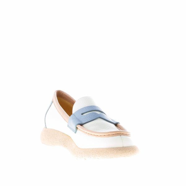 MARA BINI donna mocassino Frida in pelle martellata PANNA e celeste. Tacco 3 cm - immagine 6