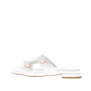 MARA BINI donna sandalo slide Brigit in pelle BIANCO con doppia fibbia. Tacco 1,5 cm
