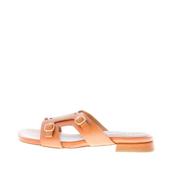 MARA BINI donna sandalo slide Brigit in pelle CUOIO con doppia fibbia. Tacco 1,5 cm