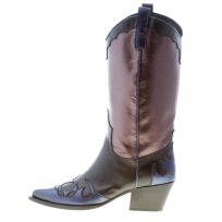 MARIA CRISTINA donna stivale texano in pelle laminata BLU e ANTRACITE. Tacco 5 cm