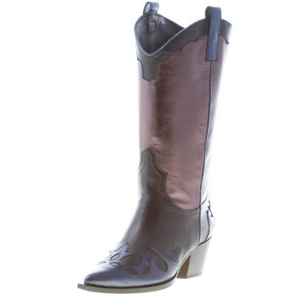 MARIA CRISTINA donna stivale texano in pelle laminata BLU e ANTRACITE. Tacco 5 cm - immagine 2