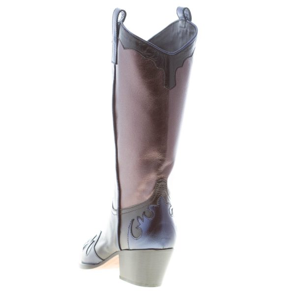 MARIA CRISTINA donna stivale texano in pelle laminata BLU e ANTRACITE. Tacco 5 cm - immagine 3