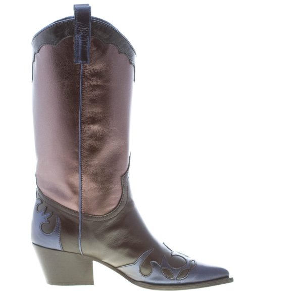MARIA CRISTINA donna stivale texano in pelle laminata BLU e ANTRACITE. Tacco 5 cm - immagine 4