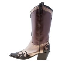 MARIA CRISTINA donna stivale texano in pelle laminata NERO e BRONZO. Tacco 5,5 cm