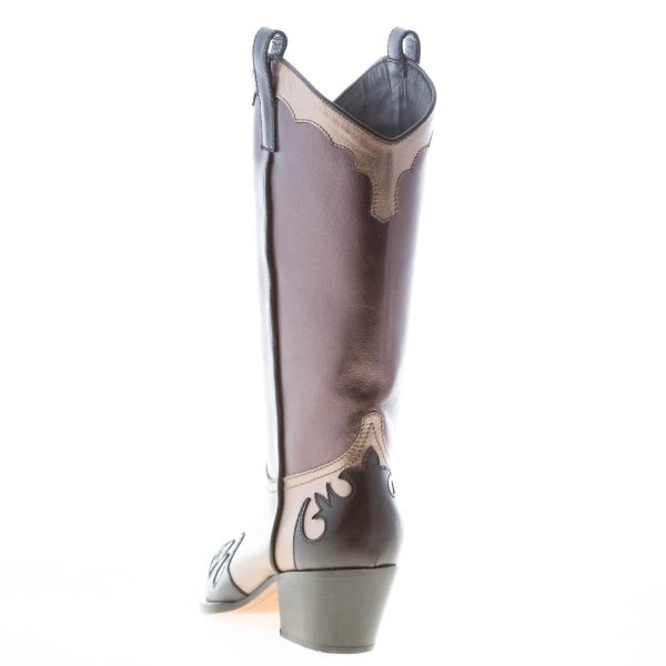 MARIA CRISTINA donna stivale texano in pelle laminata NERO e BRONZO. Tacco 5,5 cm - immagine 3