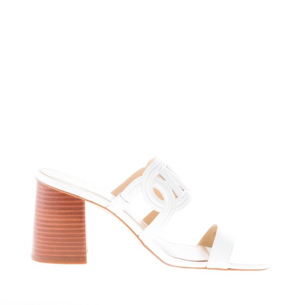 MICHAEL KORS donna sandalo slide Alma in pelle BIANCO con fascia traforata e logo MK. Tacco 8 cm - immagine 5