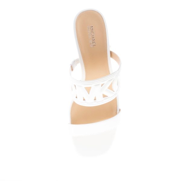 MICHAEL KORS donna sandalo slide Alma in pelle BIANCO con fascia traforata e logo MK. Tacco 8 cm - immagine 7