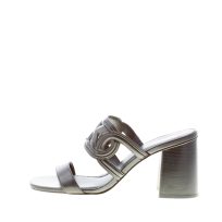 MICHAEL KORS donna sandalo slide Alma in pelle NERO con fascia traforata e logo MK. Tacco 8 cm