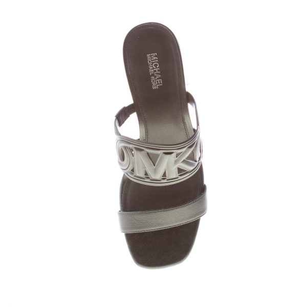 MICHAEL KORS donna sandalo slide Alma in pelle NERO con fascia traforata e logo MK. Tacco 8 cm - immagine 7
