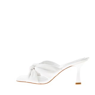 MICHAEL KORS donna sandalo slide Elena in pelle BIANCO con nodo. Tacco 8 cm