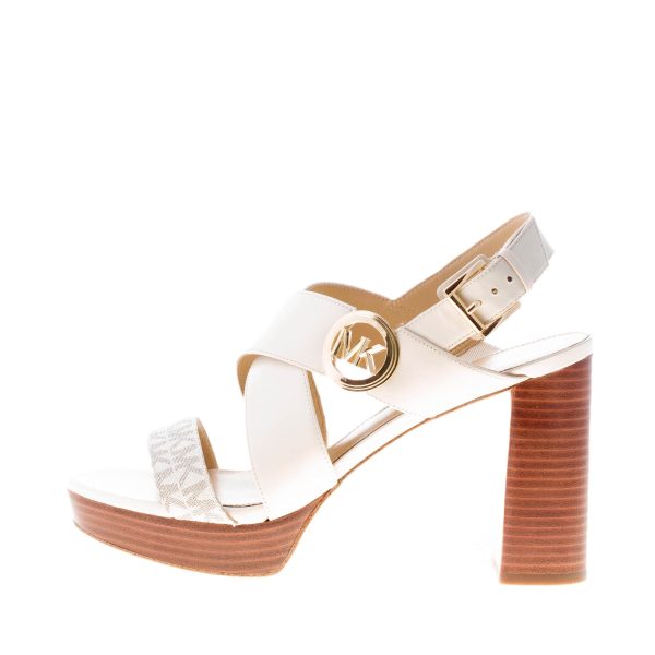 MICHAEL KORS donna sandalo Vera Platform in pelle VANIGLIA con fasce e placca logo. Tacco 10 cm