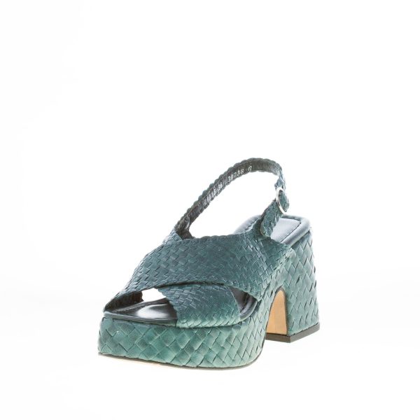 PONS QUINTANA (for Mariacristina) donna sandalo Guinea in pelle intrecciata BLU PETROLIO. Tacco 8 cm - immagine 2