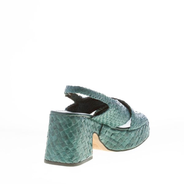 PONS QUINTANA (for Mariacristina) donna sandalo Guinea in pelle intrecciata BLU PETROLIO. Tacco 8 cm - immagine 4