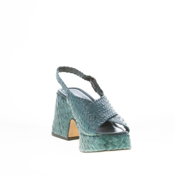 PONS QUINTANA (for Mariacristina) donna sandalo Guinea in pelle intrecciata BLU PETROLIO. Tacco 8 cm - immagine 6