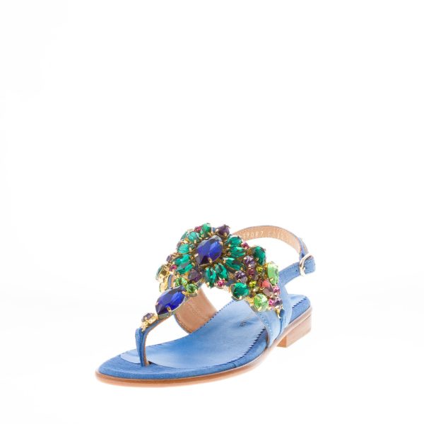 PONS QUINTANA (Mariacristina) donna sandalo infradito Tina in camoscio COBALTO con gioiello - immagine 2