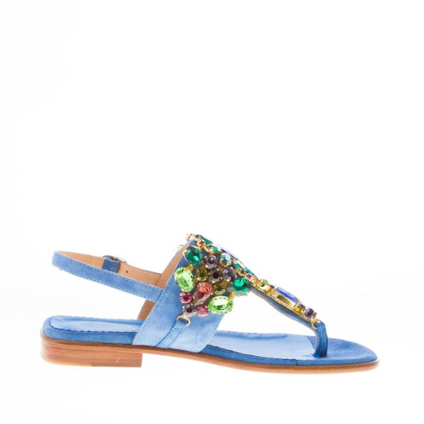 PONS QUINTANA (Mariacristina) donna sandalo infradito Tina in camoscio COBALTO con gioiello - immagine 5