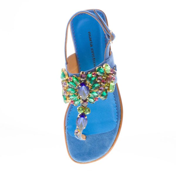 PONS QUINTANA (Mariacristina) donna sandalo infradito Tina in camoscio COBALTO con gioiello - immagine 7