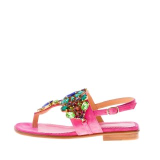 PONS QUINTANA (Mariacristina) donna sandalo infradito Tina in camoscio ROSA FRAGOLA con gioiello