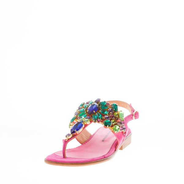 PONS QUINTANA (Mariacristina) donna sandalo infradito Tina in camoscio ROSA FRAGOLA con gioiello - immagine 2