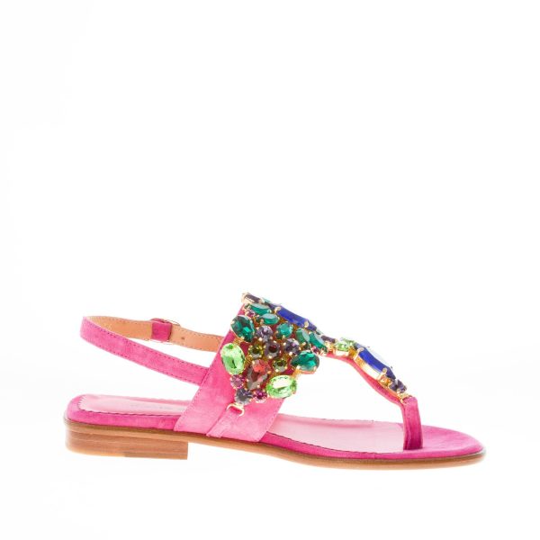 PONS QUINTANA (Mariacristina) donna sandalo infradito Tina in camoscio ROSA FRAGOLA con gioiello - immagine 5