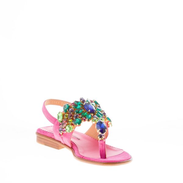 PONS QUINTANA (Mariacristina) donna sandalo infradito Tina in camoscio ROSA FRAGOLA con gioiello - immagine 6