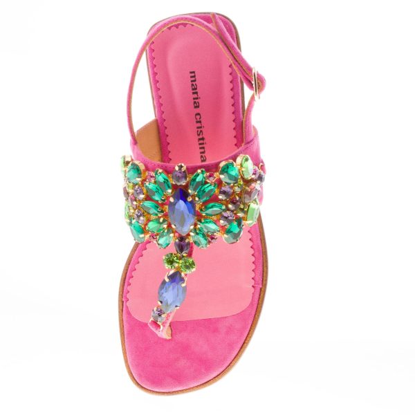 PONS QUINTANA (Mariacristina) donna sandalo infradito Tina in camoscio ROSA FRAGOLA con gioiello - immagine 7