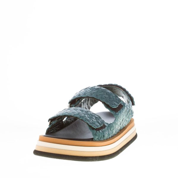 PONS QUINTANA (Mariacristina) donna sandalo platform Caiman in pelle intrecciata PETROLIO. Tacco 4 cm - immagine 2