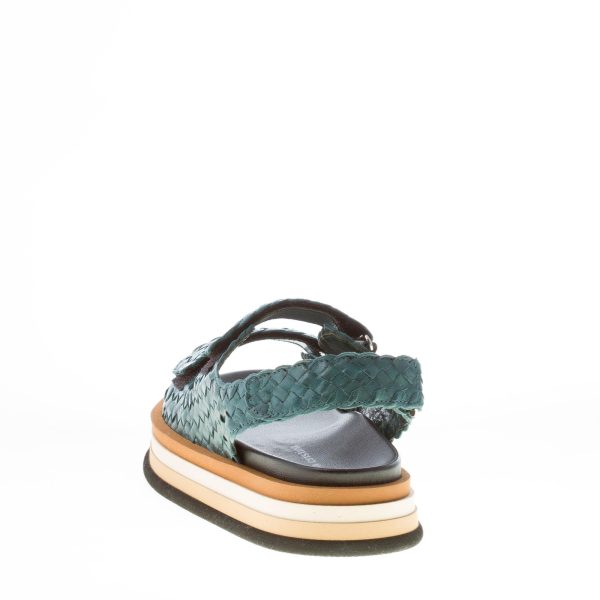 PONS QUINTANA (Mariacristina) donna sandalo platform Caiman in pelle intrecciata PETROLIO. Tacco 4 cm - immagine 3