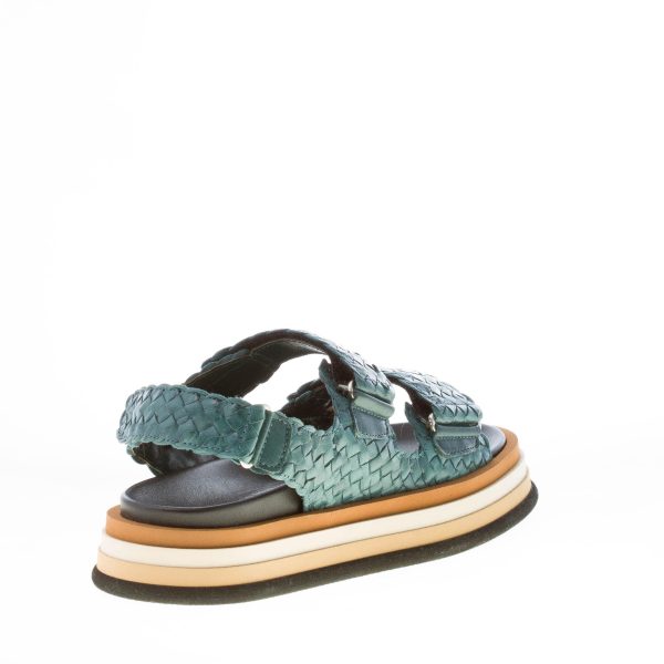 PONS QUINTANA (Mariacristina) donna sandalo platform Caiman in pelle intrecciata PETROLIO. Tacco 4 cm - immagine 4