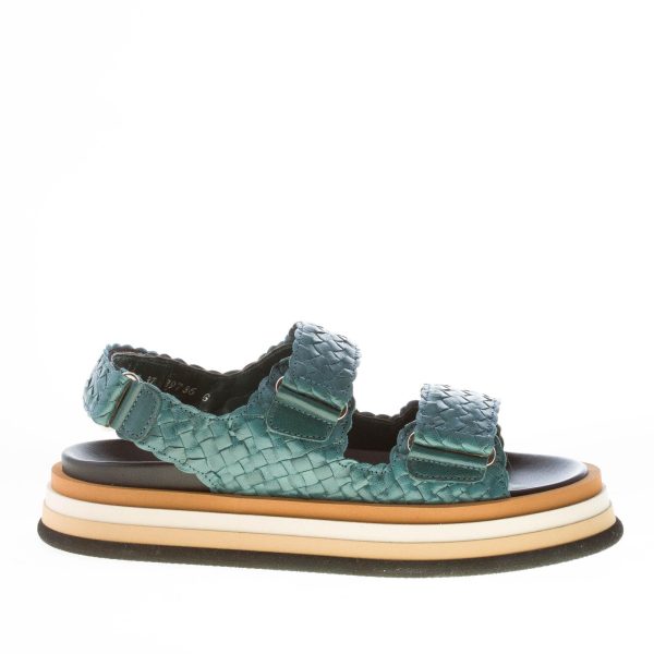 PONS QUINTANA (Mariacristina) donna sandalo platform Caiman in pelle intrecciata PETROLIO. Tacco 4 cm - immagine 5